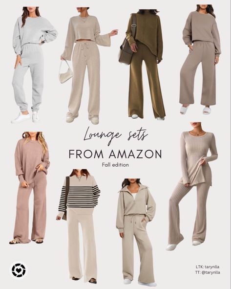 Cozy Sets Women, Neutral Matching Set, Matching Set Outfit Fall, Matching Set Lounge Wear, Amazon 2 Piece Outfit, Amazon Lounge Sets, 2 Piece Travel Outfit, Comfy Matching Set Outfit, Amazon Two Piece Set