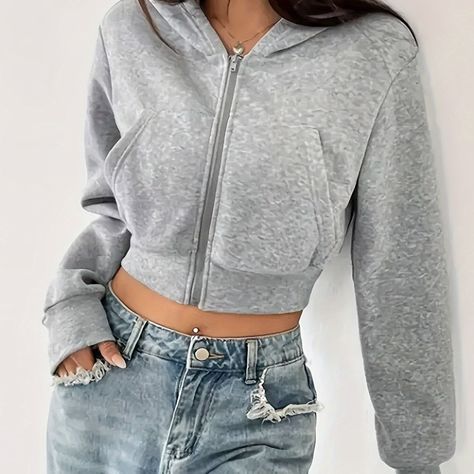 Faster shipping. Better service Grey Cropped Hoodie, Grey Style, Crop Hoodie, Style Cardigan, Hoodies For Sale, Clothing Size Chart, Womens Clothing Sizes, Casual Hoodie, Long Hoodie