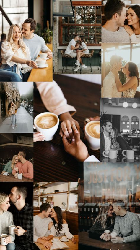 Coffee Shop Coffee Engagement Photos, Boston Engagement Photos, Coffee Shop Photography, Couple Engagement Pictures, Pre Wedding Shoot Ideas, City Engagement Photos, Coffee Wedding, Restaurant Photography, Engagement Pictures Poses