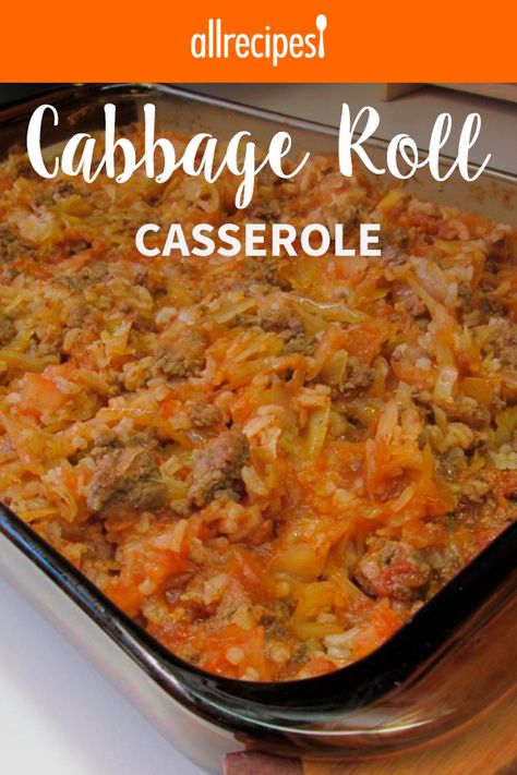 Cabbage Roll Casserole | "This dish is fantastic. I made it last night for my family and they truly enjoyed it. Even my picky hubby liked it!" #comfortfood #comfortfoodrecipes #casserole #hotdish #casserolerecipes #hotdishrecipes Lazy Cabbage Rolls, Cabbage Casserole Recipes, Cabbage Roll Casserole, Hotdish Recipes, Cabbage Roll, Desserts Keto, Cabbage Casserole, Stuffed Cabbage, Low Carb Dessert