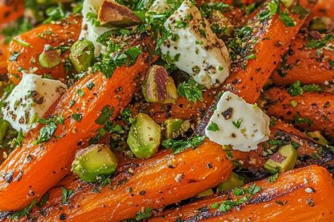 Cozy up with this warm Mediterranean salad, featuring roasted carrots, yogurt-feta sauce, and fresh herbs. Perfect for any occasion! Mediterranean Carrots, Mediterranean Yogurt, Feta Sauce, Yogurt Salad, Mediterranean Salad, Roasted Carrots, Marjoram, Gluten Free Vegetarian, Fresh Herbs