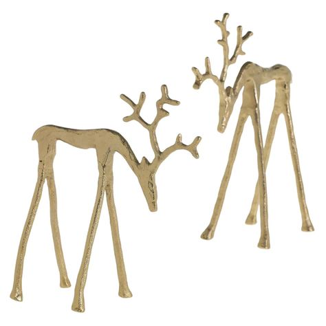 Rex Reindeer Sculpture Set of 2 – Paynes Gray Reindeer Sculpture, Wholesale Decor, Reindeer Figurine, Gold Reindeer, Wholesale Home Decor, Antique Farmhouse, Gold Gilding, Table Top Decor, Outdoor Pillows