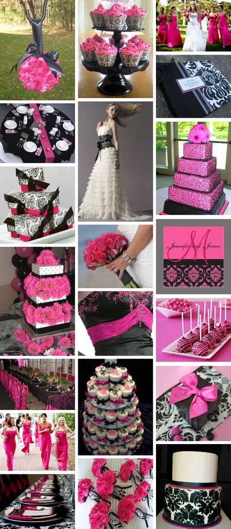 Without the pink with silver in some cases just black and white in others?: Pink And Black Wedding Theme, Wedding Ideas Red, Black Wedding Theme, Pink And Black Wedding, Pink Black Weddings, Hot Pink Weddings, Pink Passion, Pink Wedding Theme, Wedding Pink