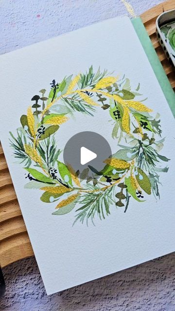 Joly Poa on Instagram: "Project 1: Let's paint a gold leaf holiday wreath 🎄 

Learn to paint this using a jar in my latest @skillshare class.

"Holiday Watercolor: Create Christmas Cards Using Everyday Objects"

Get 1 month free access to all my classes. Link in bio

#watercolorcards #christmascard #holidaywatercolor #watercolortutorial" Watercolor Fall Wreath, Watercolor Christmas Wreath, Christmas Reef, Holiday Watercolor, Watercolour Cards, Create Christmas Cards, Leaf Cards, Gold Leaf Painting, Different Holidays