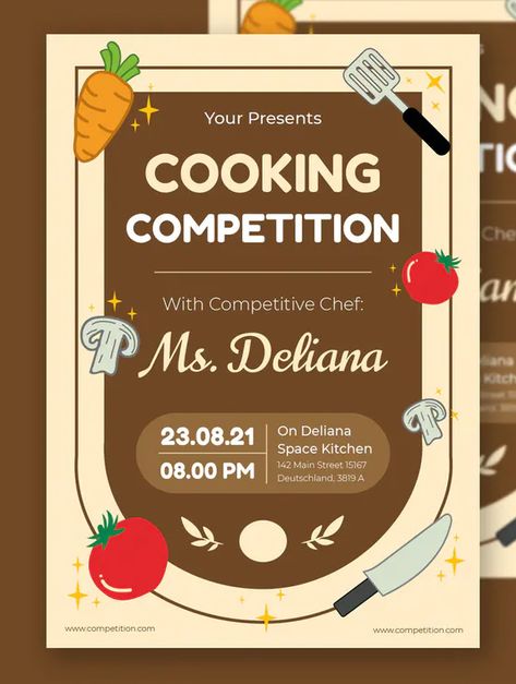 Cooking Competition Flyer Template AI, EPS, PSD Cooking Flyer Design, Cooking Competition Flyer, Cooking Competition Poster, School Competition Ideas, Cookbook Fundraiser, Contest Poster Design, Cooking Poster Design, Competition Poster Design, Chili Cook Off Ideas