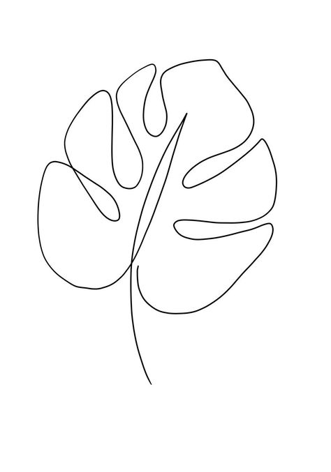 Monstera Deliciosa Tattoo, Monstera Leaf Drawing, Monstera Leaf Art, Leaf Line Art, Leaf Outline, Single Line Drawing, Leaf Illustration, Simple Line Drawings, Leaf Drawing