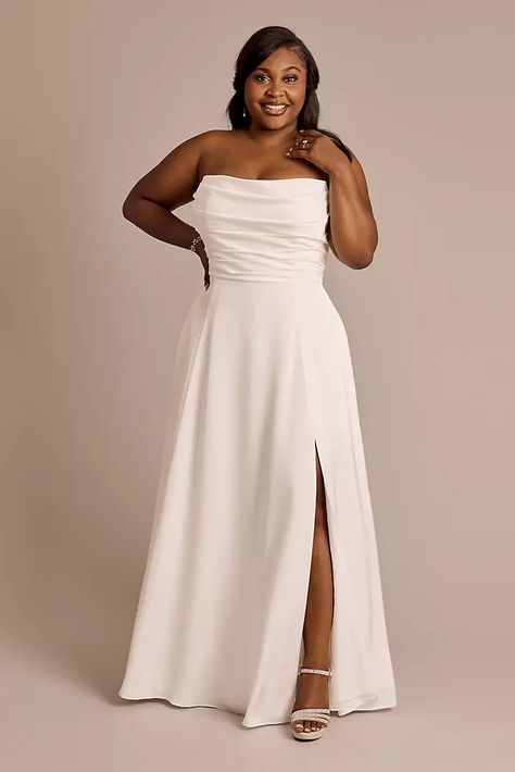 Matte Satin Sculpted Bodice A-Line Wedding Dress | David's Bridal Wedding Dress Style, Davids Bridal Wedding Dresses, Classy Wedding Dress, A Line Wedding Dress, Matte Satin, Book An Appointment, Davids Bridal, A-line Wedding Dress, Dress Ideas