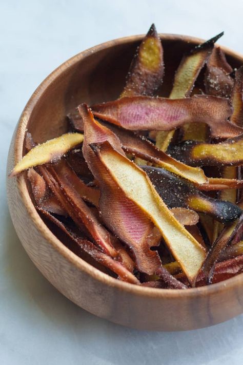 Did You Know You Can Turn Apple Peels into a Delicious Snack? | Kitchn Dehydrated Apples, Roasted Apples, Apple Chips, Sugar Level, Dehydrated Food, Free Snacks, Budget Friendly Recipes, Baked Apples, Cinnamon Sugar