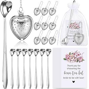 Qinyoung 25 Sets Bridal Shower for Guests Tea Party Favors Heart Shaped Tea Infuser Tea Spoon Tea Steeper for Loose Tea with Thank You Cards Organza Bags Bridal Shower Souvenir, No Tea (Silver) Bridal Shower Favors For Guests, Tea Party Bridal Shower Favors, Tea Steeper, Tea Cup Design, Tea Party Favors, Tea Party Theme, Tea Party Decorations, Wedding Tea, Tea Party Bridal Shower