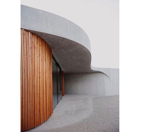 Simple shapes @ofis_architects #architecture Concrete And Wood Architecture, Curved Building, Timber Architecture, Wood And Concrete, Concrete Architecture, Wood Architecture, Casas Coloniales, Concrete Wood, Structure Architecture