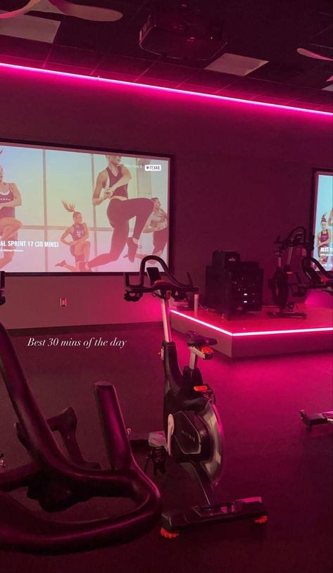 Commercial Gym Design, Cycling Studio, Dream Gym, Spin Studio, Fitness Vision Board, Vision Board Images, Pink Gym, Gym Interior, Endurance Workout