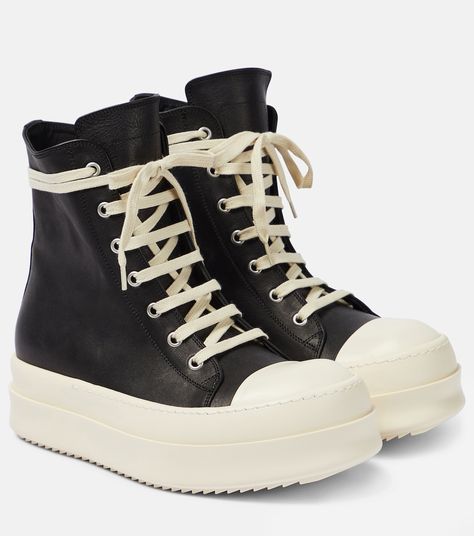 Bumper Leather High Top Sneakers in Black - Rick Owens | Mytheresa Rick Owens Shoes, Rick Owens Sneakers, Rick Owens Women, Dior Sneakers, Basket Noir, High Sneakers, Leather High Tops, Foot Bed, Black Milk