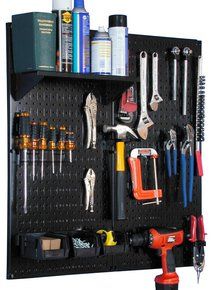 Metal Pegboard Utility Tool Storage Kit – Black Pegboard & Black Accessories Black Pegboard, Tool Pegboard, Pegboard Storage, Metal Pegboard, Socket Organizer, Pegboard Organization, Tool Board, Pegboard Accessories, Garage Tool Storage