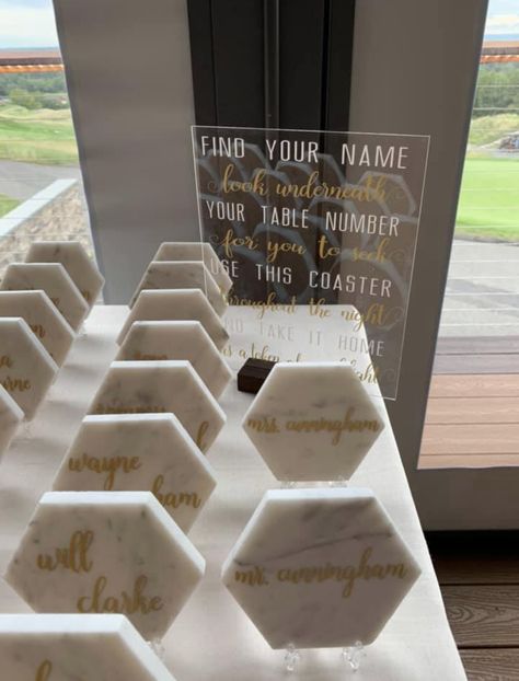 Custom marble coasters for wedding seating chart Wedding Seating Chart And Favor, Wedding Seating Chart Coasters, Wedding Favors Seating Chart, Coaster Seating Chart, Coaster Place Cards Wedding, Custom Seating Chart Wedding, Seating Chart Wedding Favors, Seating Chart Favors, 3d Print Wedding Favors