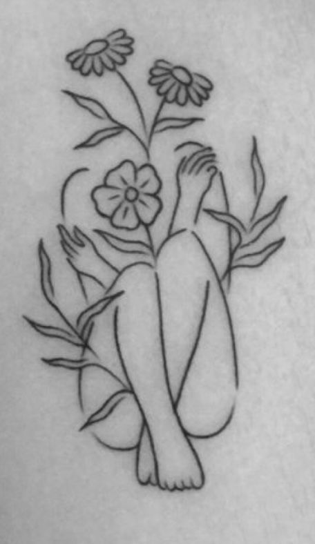 Women Siloute Tattoo, Female Silhouette Tattoo With Flowers, Womans Silloute Tattoo, Naked Lady Plant Tattoo, Woman Figure Tattoo, Womanhood Tattoo, Woman Outline Tattoo, Self-love Tattoo Ideas, Love Tattoo Ideas