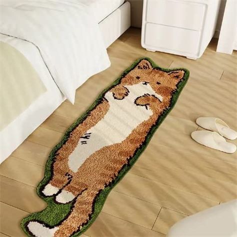 PRICES MAY VARY. 🐱【Design and Size】🐱: The cute cat shape adds warmth to the home. The plush surface provides a comfortable texture and feel to this long rug. Size: 1'3" x 4' (40 x 120 cm) . 🐱【Anti-skid Design��】🐱: The bottom is made of PVC polka dots and sponge bottom close together can fit well with the floor, very good for the carpet to decorata the home. 🐱【Perfect for Home Decor】🐱: Gorgeous colors give a room a stylish vibe and the minimalist design of the rug is an easy way to decorate r Cartoon Carpet, Bedside Rugs, Cat Rug, Soft Bedroom, Carpets For Kids, Aesthetic Stuff, Product Recommendations, Cute Room Decor, Bedroom Carpet