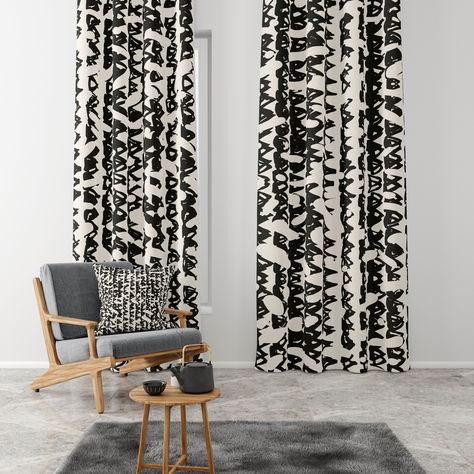 Charleston Home Decor, White Window Curtains, Black And White Curtains, Black White Curtains, Tropical Curtains, Minimalist Curtains, Scandinavian Curtains, Tie Dye Shibori, Natural Print