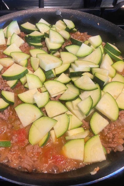 fresh zucchini from my Ground Beef And Zucchini Recipes Pasta, Stuffed Zucchini Recipes Beef, Hamburger Zucchini Skillet, Ground Beef Zucchini Recipes, Beef And Zucchini Recipes, Ground Beef And Zucchini, Beef And Zucchini, Zucchini Skillet, Fresh Zucchini