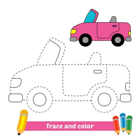 Drawing Tracing, Car Drawing Easy, Bunny Activities, Car School, Color Worksheet, Trace And Color, Blue Tang Fish, Fun Worksheets For Kids, Dotted Drawings