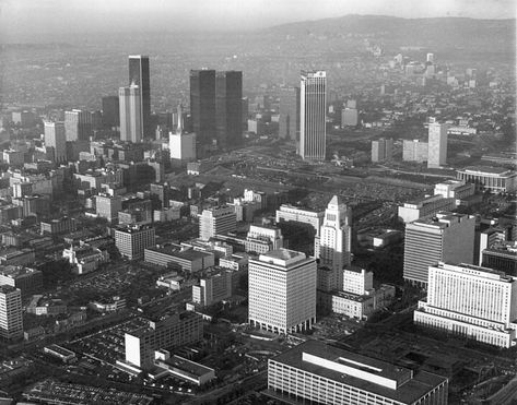 bunker hill aerial looking sw 1974 | sigh...................… | Flickr Old Los Angeles, Bunker Hill Los Angeles, Experience Map, Los Angeles Skyline, San Quentin, City Photos, California History, Bunker Hill, Google Street View