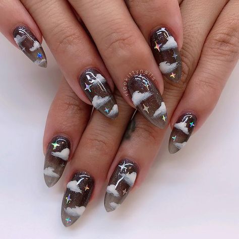 Cloudy Nails, Tragically Beautiful, Cloud Nails, Star Nail Designs, Image Nails, Sky Nails, Nails Art Ideas, Moon Nails, Bright Nails