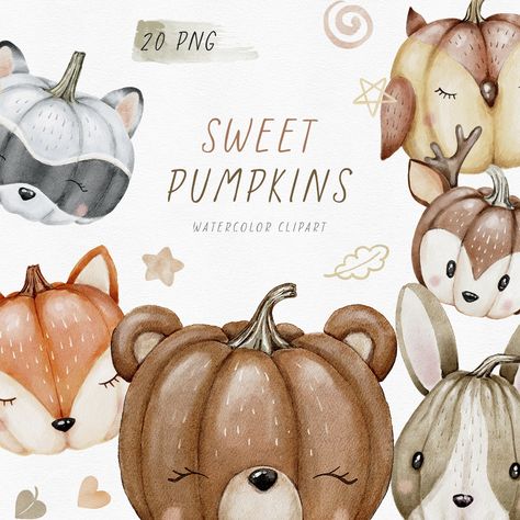 Cute Pumpkins, Small Doodle, Pet Raccoon, Pumpkin Vector, Watercolor Pumpkin, Pumpkin Clipart, Funny Pumpkins, Free Printable Art, Watercolor Pumpkins