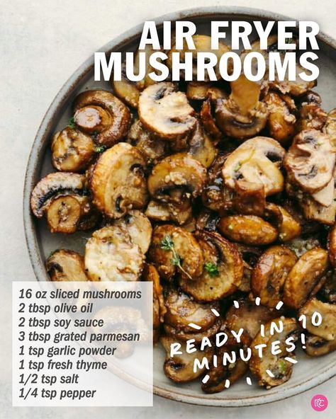 Recipe:https://therecipecritic.com/... - The Stay At Home Chef | Facebook Healthy Mushroom Recipes Clean Eating, Frying Mushrooms, Air Fryer Mushrooms, Cooked Mushrooms, Cooking Mushrooms, Carrots Side Dish, Broccoli Side Dish, Mushroom Dish, Dinner Side