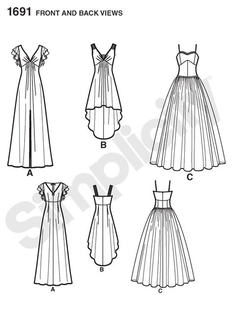 Pattern Reviews> Simplicity> 1691 (Misses' Dresses ) Dresses Sewing Patterns, Flare Dress Pattern, Wedding Dress Sewing Patterns, Dresses Sewing, Wedding Dress Patterns, Flat Sketches, Dress Design Sketches, Fashion Sketchbook, Dress Making Patterns