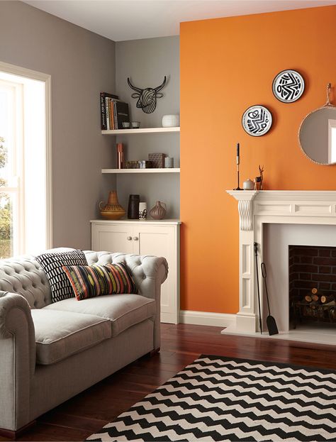 Dance Fever - Matt - Feature Wall | Crown Paints Alcove Ideas Living Room, Crown Paints, Feature Wall Living Room, Living Room Wall Color, Victorian Living Room, Room Wall Colors, Living Room Orange, Living Room Color Schemes, Cosy Living Room