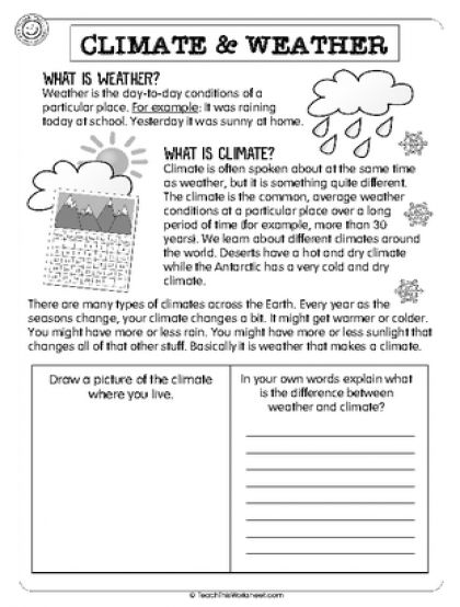 Weather And Climate Worksheets Weather Vs Climate, Climate Activities, What Is Climate, Teaching Weather, Climate And Weather, Weather Lessons, Weather Worksheets, Science Anchor Charts, Weather Science