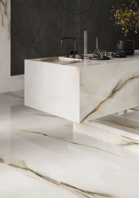 Porcelain stoneware wall/floor tiles with marble effect TELE DI MARMO PURE ONYX PERLA by EmilCeramica_2 Tile Walls, Kitchen Floors, Concrete Bricks, Calacatta Marble, White Onyx, Italian Tiles, Tile Stores, Porcelain Flooring, Wood Stone