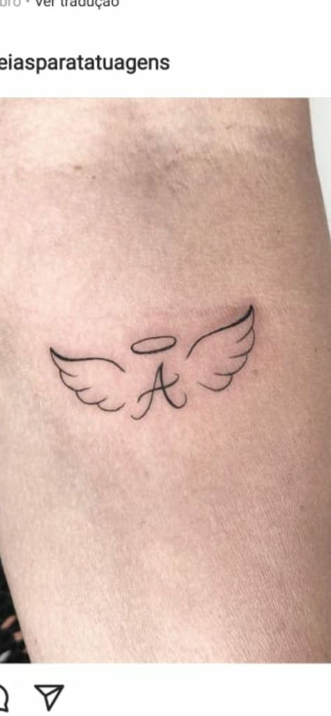 Small Angel Wing Tattoo With Initials, Wings Tattoo Small, Dainty Small Tattoos, Misscarage Tattoo Ideas, Herz Tattoo Klein, Small Angel Wing Tattoo, Datum Tattoo, Alas Tattoo, Small Rib Tattoos