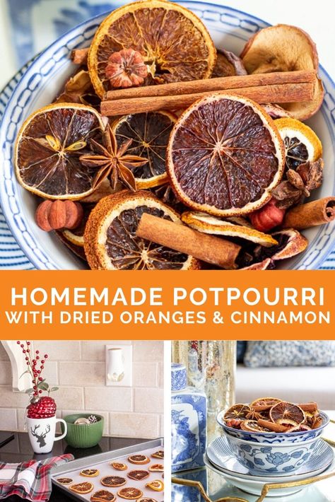 Learn how to dry oranges in the oven to make homemade Christmas potpourri. Made with a mixture of dried oranges and apples, cinnamon sticks, star anise and scented with clove, sweet orange, balsam fir, bay and cassia essential oils, it smells like Christmas morning. It makes a great homemade holiday gift! Homemade Christmas Potpourri, Dried Orange Christmas, Citrus Potpourri, Orange Potpourri, How To Make Potpourri, Potpourri Diy, Fall Potpourri, Holiday Potpourri, Smells Like Christmas