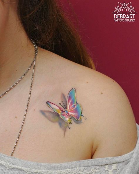 Watercolor Butterfly Tattoo | Tattoo Ideas and Inspiration Stained Glass Butterfly Tattoo, Wonder Tattoo, Tattoos Gothic, Watercolor Butterfly Tattoo, Realistic Butterfly Tattoo, Butterfly Tattoos Images, Butterfly Name Tattoo, 3d Butterfly Tattoo, Kristina Webb