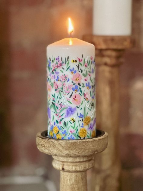 Valentines Friends, Sunshine Card, Large Pillar Candles, Painted Candlesticks, Hand Painted Table, Hand Painted Candles, Floral Candle, Present Birthday, Friends Valentines