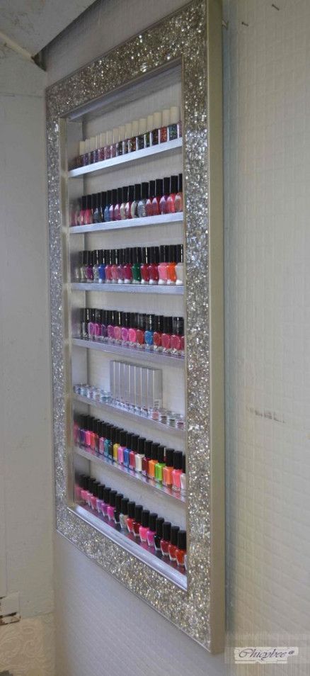 Makeup Storage Furniture, Makeup Storage Bedroom, Privates Nagelstudio, Makeup Storage Cabinet, Nail Polish Stand, Nail Polish Display, Nail Room Ideas, Nail Polish Rack, Nail Polish Ideas