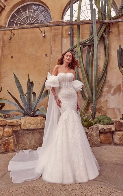 Kalisha Wedding Dress Veni Infantino for Ronald Joyce Wedding Dresses 69841 - Ronald Joyce International Glittery Wedding Dress, Veni Infantino, Wedding Dresses Whimsical, Tulle Cape, Fishing Wedding, Ronald Joyce, Bridal Belt, Whimsical Wedding, Bride Style