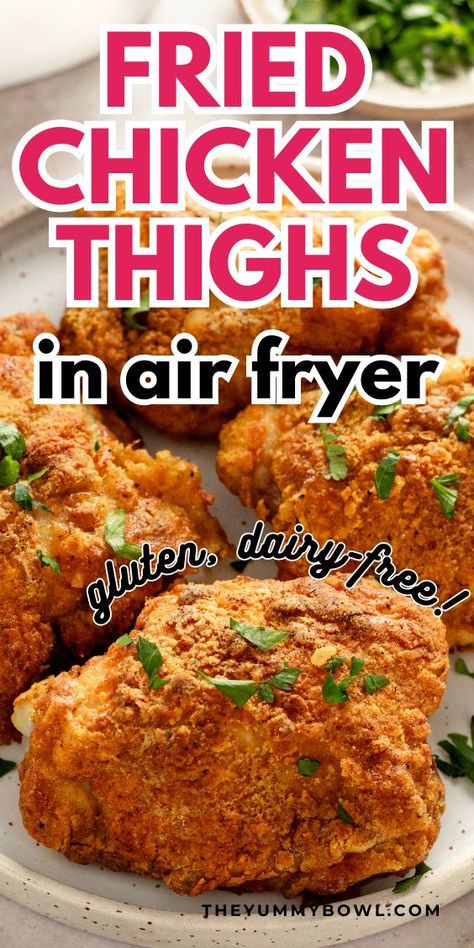 Fried Chicken Thighs In Air Fryer (Crispy!) Air Fryer Fried Chicken Thighs, Cold Wraps, Fried Chicken Thigh Recipes, Chicken For Lunch, Air Fryer Recipes Chicken Thighs, Fried Chicken Thighs, Air Fryer Fried Chicken, Air Fryer Chicken Thighs, Air Fryer Cooking Times