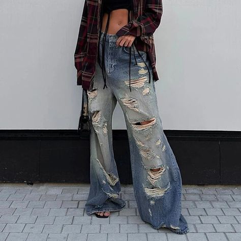 Ripped Denim Jeans https://pinklimes.co.uk/products/ripped-denim-jeans PinkLimes #streetwear #y2k #y2kfashion #y2kaesthetic #slay #kawaii #offensiveslogan #babytee #croptop #indiegirl #trendingfashion #2000s #naughties #90s #streetweardaily Low Rise Ripped Jeans, Preppy Punk, Loose Straight Jeans, Ripped Jeans Casual, Hip Hop Trousers, Ripped Jeans Women, Streetwear Grunge, Street Y2k, Slim Hips