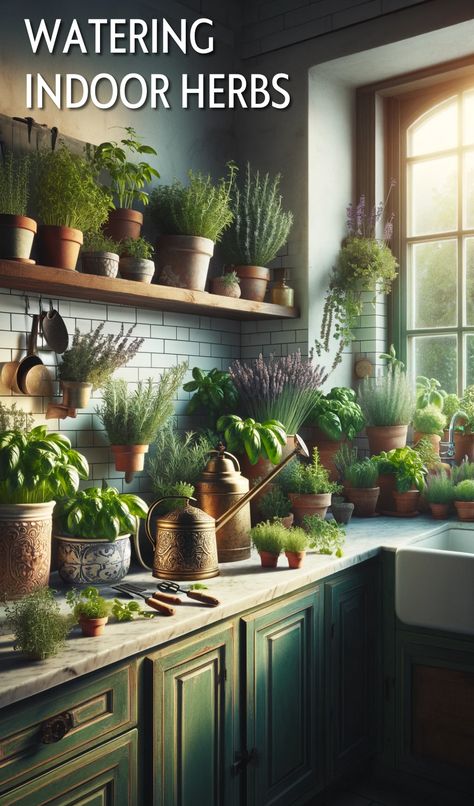 Discover the best practices for watering indoor herbs and ensure a healthy herb garden. Learn how to water indoor herbs in pots and containers effectively. Herb Garden Inside Kitchen, Kitchen Counter Herb Garden, Kitchen Herbs Indoor, Growing Herbs In Kitchen, Wall Herb Garden Indoor, Kitchen Herb Garden Indoor, Herb Garden Indoor, Herbs In Pots, Herbs In The Kitchen