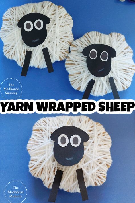 fun farmyard craft for preschoolers. These yarn wrapped sheep are so sweet and simple to make! Perfect as a fun spring, Easter or farm themed craft idea for kids. Yarn Sheep Craft, Goat Art And Craft For Preschool, Lamb Activities For Kids, Christmas Sheep Craft, Sheep Art Project, Farm Crafts Prek, Agriculture Crafts For Kids, Feed My Sheep Craft, Goat Craft Preschool