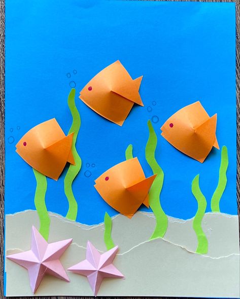 Fish Construction Paper Craft, Moving Fish Craft, Diy Paper Fish Craft, 3d Fish Craft, Fish Diy Crafts, Fish Art And Craft, Fish Art Craft, Paper Fish Craft For Kids, Diy Paper Fish