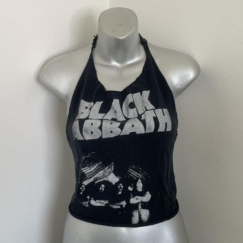 Black Sabbath DIY Halter Top 🎀 good condition,... - Depop Diy Backless, Diy Halter Top, Diy Halter, Diy Clothes Accessories, Backless Halter Top, Thrift Flip, Black Sabbath, Halter Top, Diy Clothes