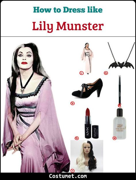 Munsters Family Costumes, Lillian Munster Costume, Diy Lily Munster Costume, Lily Munster Aesthetic, Munsters Halloween Costume, Lily Munster Costume Diy, Lilly Munster Makeup, Herman And Lily Munster Costumes, Lilly Munster Costume