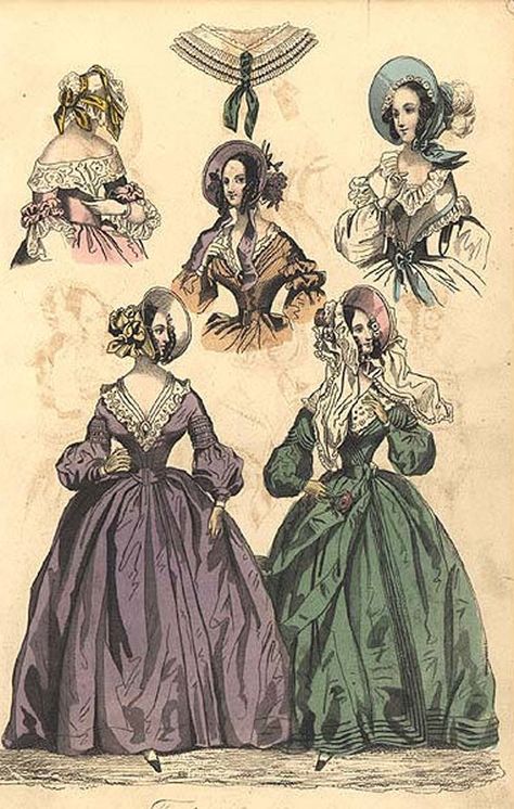 The Creative Doll: Early Victorian Fashions 1837 - 1860 Victorian Style Clothing, 1830s Fashion, Victorian Era Fashion, 1800s Fashion, Modern Victorian, Fashion Book, 19th Century Fashion, Victorian Clothing, Retro Mode