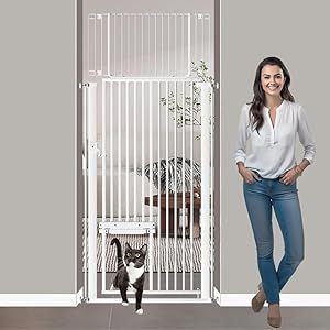 71" Extra Tall Cat Gate for Doorway 29.53"-32.28" Wide- No Jumping Over No Squeeze Through Indoor Pet Gate Barrier for Cats Baby - Temporary Baby Pressure Mounted Gates for Kids or Pets Dogs (White) Indoor Pet Gate, Extra Tall Pet Gate, Cat Gate, Dogs White, Pet Doors, Cat Proofing, Pet Barrier, Homemade Cat, Indoor Pets