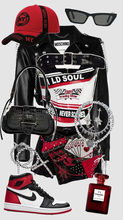 Outfit Inspo! #outfitinspo #outfit #outfitideas #y2k #y2kaesthetic #grunge #nyc #baddie #cute #streetwear #fashion #fashioninspo #aesthetic #aestheticgirl #red #redaesthetic #black #trendy #fyp Nyc Baddie, Red Y2k, Guys Fashion Casual, Cute Streetwear, Collage Outfits, Black Y2k, Y2k Black, Fashionista Clothes, Y2k Outfits