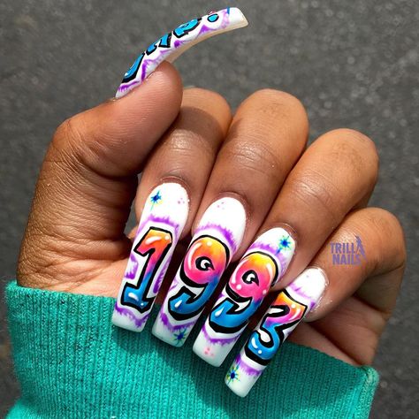 Domo Nails, 90s Nails, Poppin Nails, Graffiti Nails, Airbrush Nails, Edgy Nails, Grunge Nails, Baby Nails, Exotic Nails