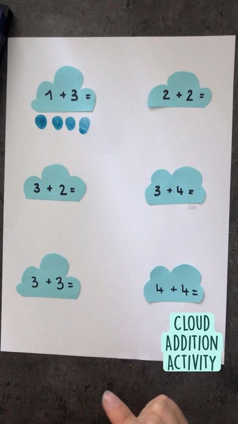 Cloud Addition Activity | Kindergarten learning activities, Math activities preschool, Kindergarten learning Addition Activity, Activity Kindergarten, Easy Math Activities, Addition Activities, Aktiviti Kanak-kanak, Kindergarden Activities, Kindergarten Learning Activities, Baby Learning Activities, Seni Dan Kraf