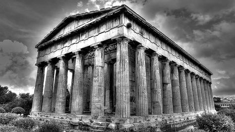 Temple of Hephaestus (BW), Ancient Agora, Athens, Greece Agora Athens, Thigh Sleeve Tattoo, Temple Of Hephaestus, Greek Parthenon, Building Tattoo, Greek Buildings, Arm Tattoos Drawing, Greece Architecture, Temple Tattoo